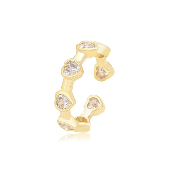 14k Gold Plated Heart Ring Adjustable Women’s Luxury Jewelry - Picture 4 of 13